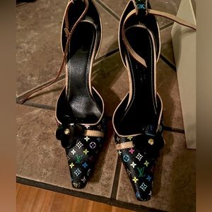 Louis Vuitton Black and Colorful Monogram Heels Sizse 39.5